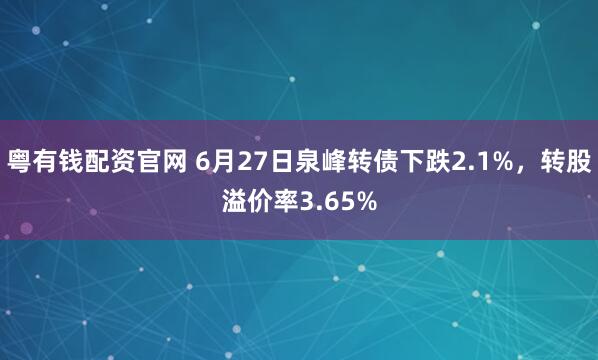 粤有钱配资官网 6月27日泉峰转债下跌2.1%，转股溢价率3.65%